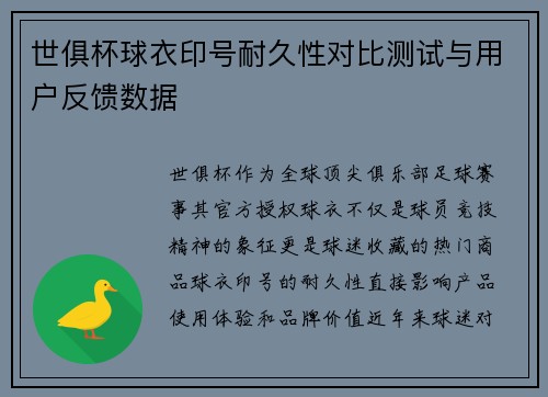 世俱杯球衣印号耐久性对比测试与用户反馈数据